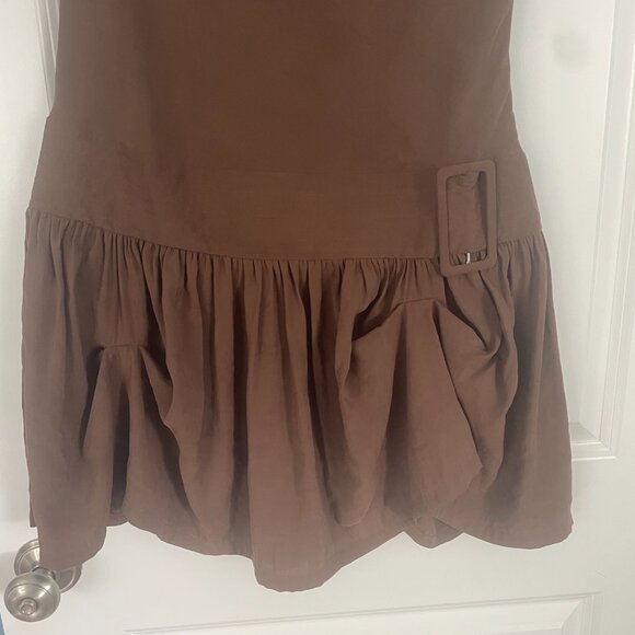 ASOS Design Cowl Neck Hitched Hem Cupro Mini Dress Brown Size 10 - Picture 6 of 13